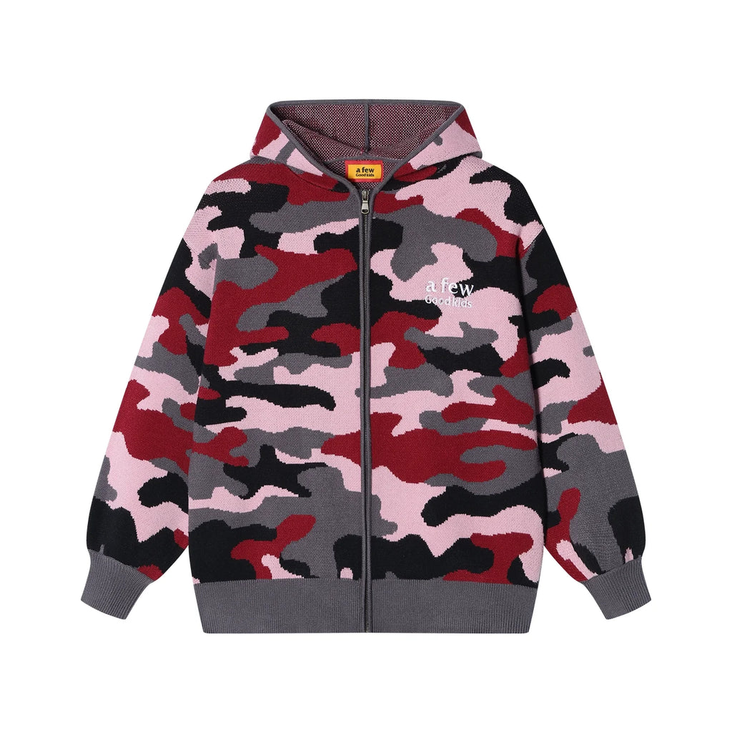 AFGK Pink Camouflage Zip-Up Knit Hoodie
