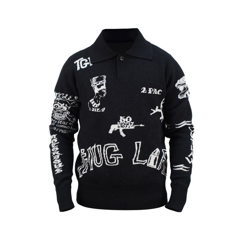 TGFCLUB 2PAC Tattoo Slim Fit Polo Knit Sweater