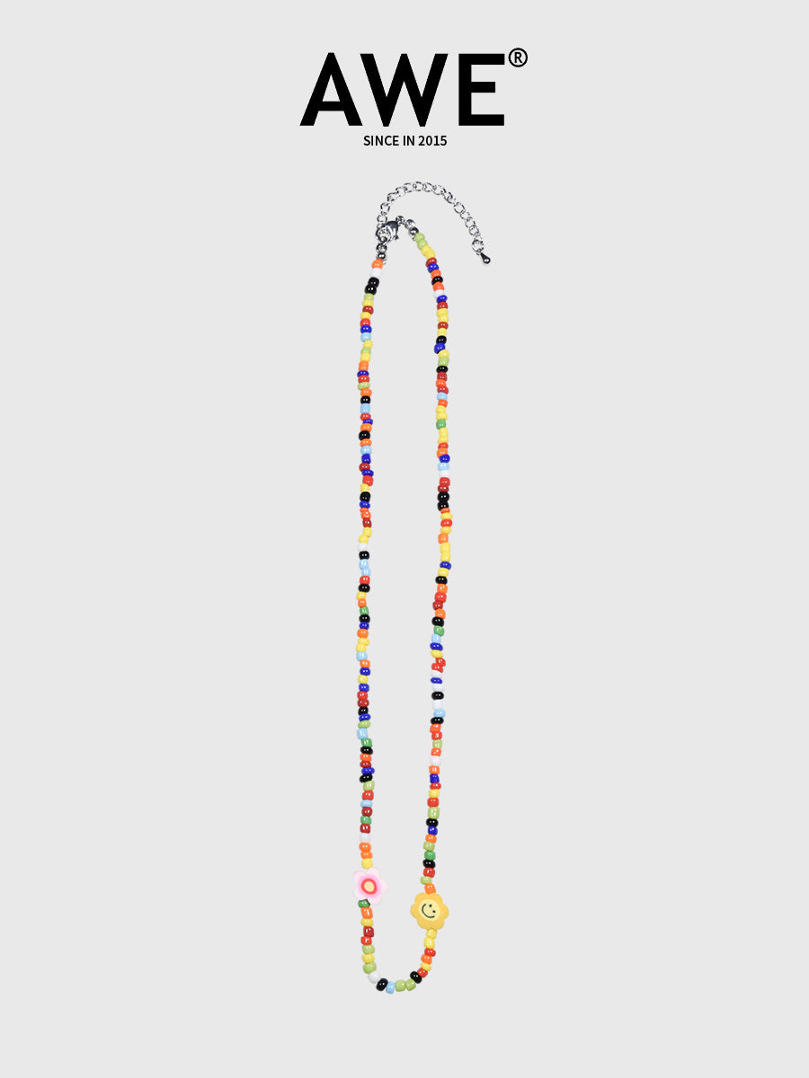 AWE Colorful Bead Smiley Flower Necklace