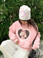 EMPTY REFERENCE Lace Heart Puppy Print Hoodie