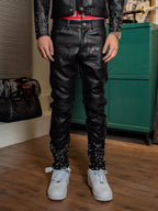 TGFCLUB Embossed Studded Slim Fit PU Leather Pants