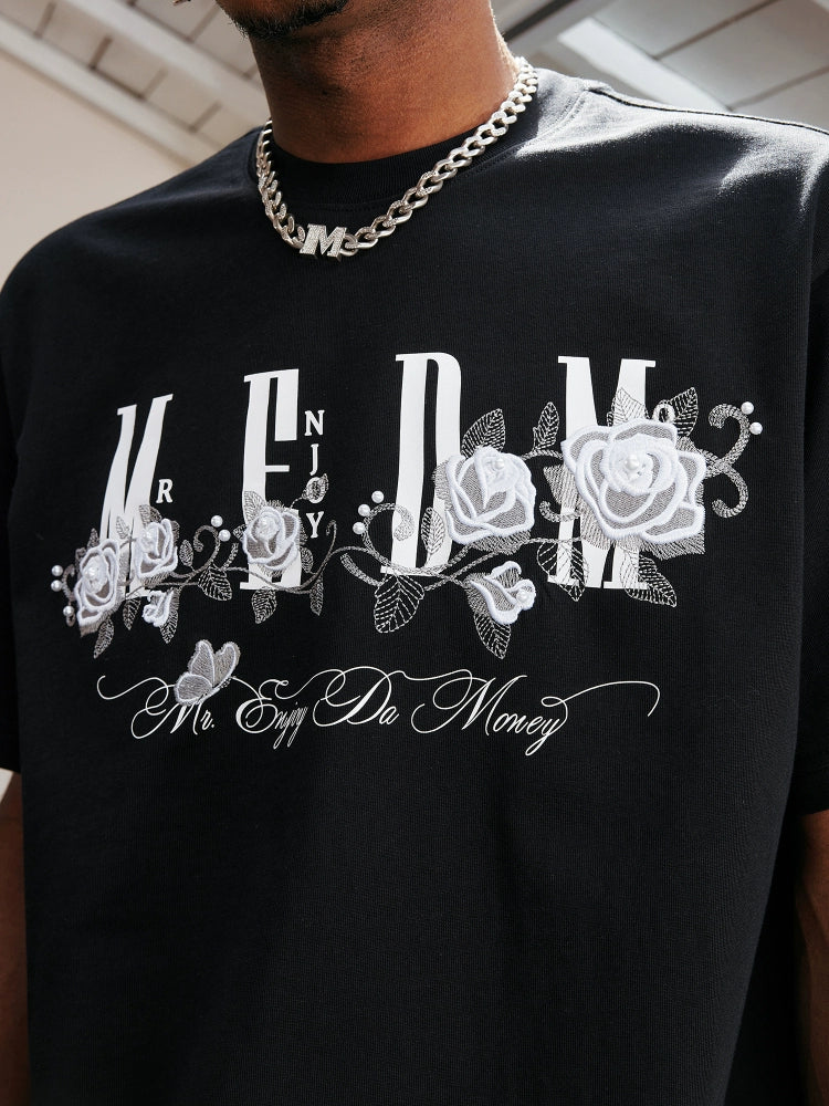 MEDM Beaded Rose Embroidery Logo Tee