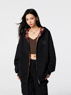 Achock Logo Embroidery Plaid Lining Zip Up Hoodie