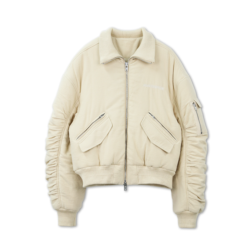 SOD Co. Beige Pilling Custom Pleated MA-1 Bomber Jacket
