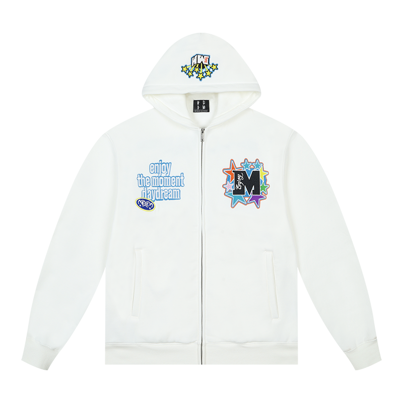MEDM Blooming Star Embroidered Zip-Up Hoodie