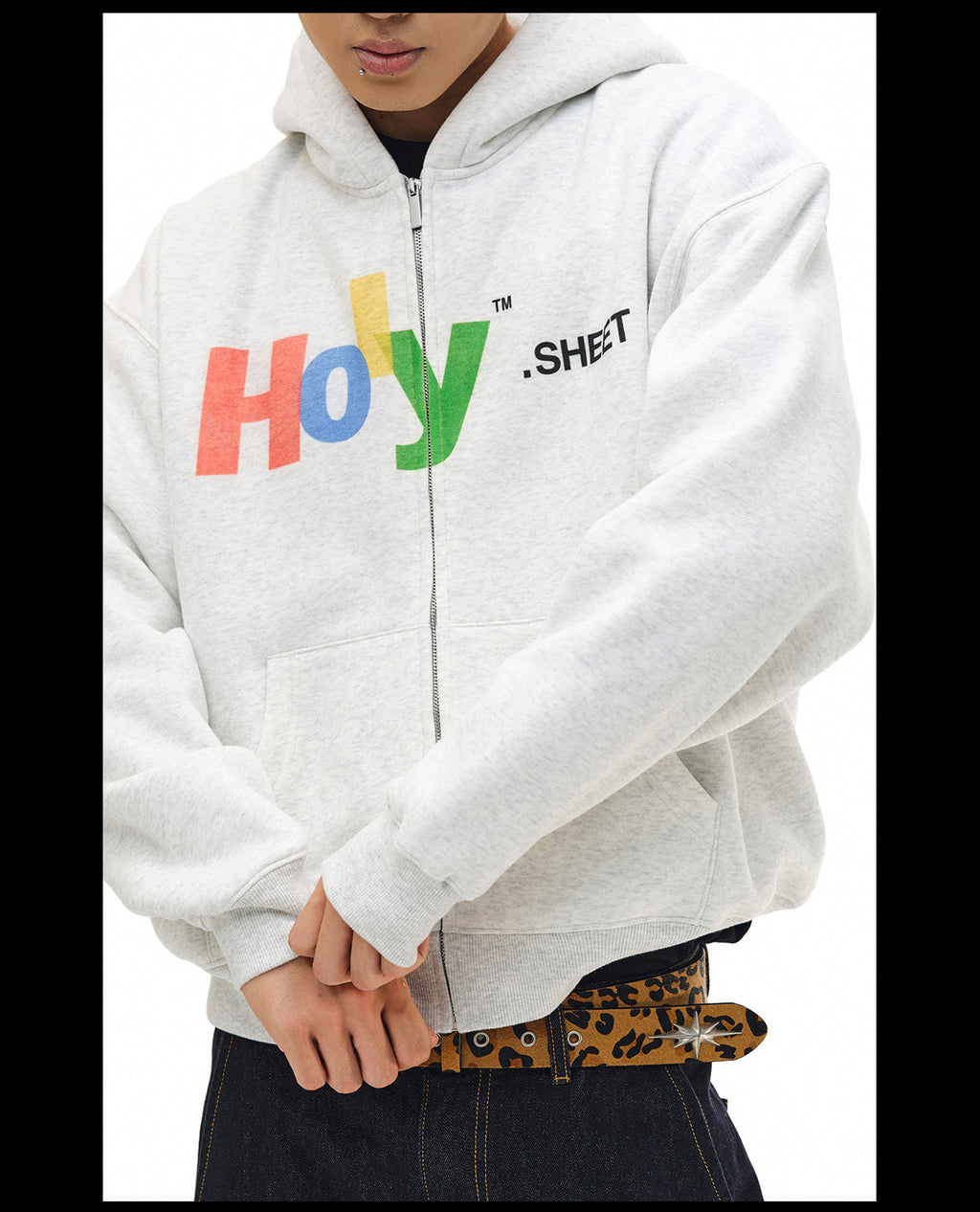 NOVACAM Vintage Monogram Print Zip Up Hoodie