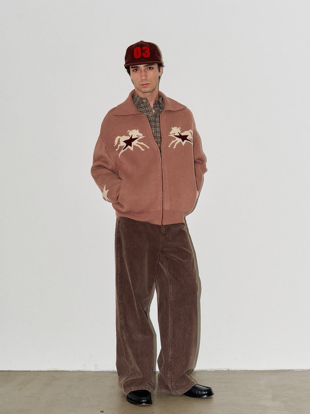 LIBERAFIT Cowboy Star Jacquard Zip Up Cowichan Cardigan