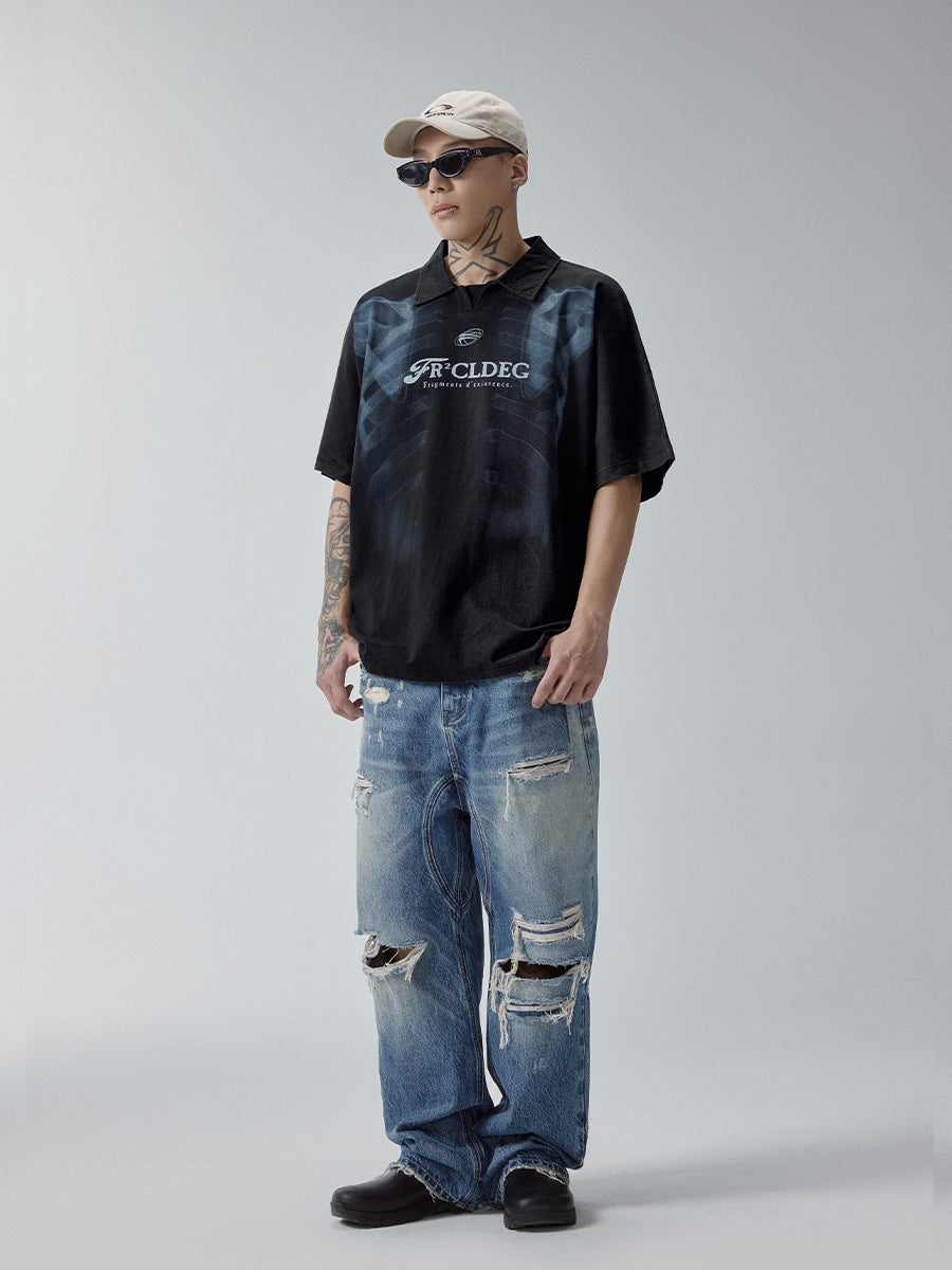 F2CE Washed X-ray Skeleton Print Polo