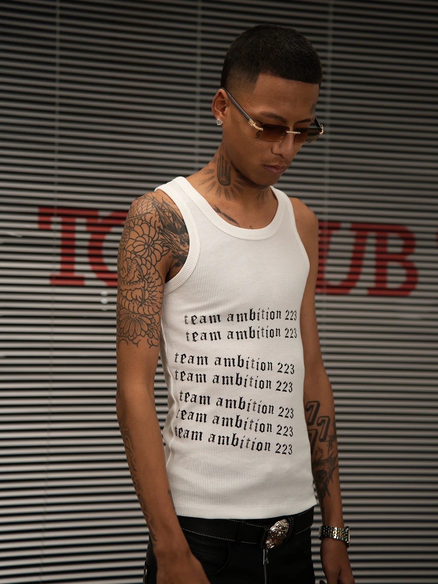 TGFCLUB 223 Print Stretch Waffle Tank Top
