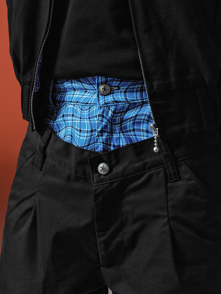 YADcrew Double-Waist Twisted Plaid Pants