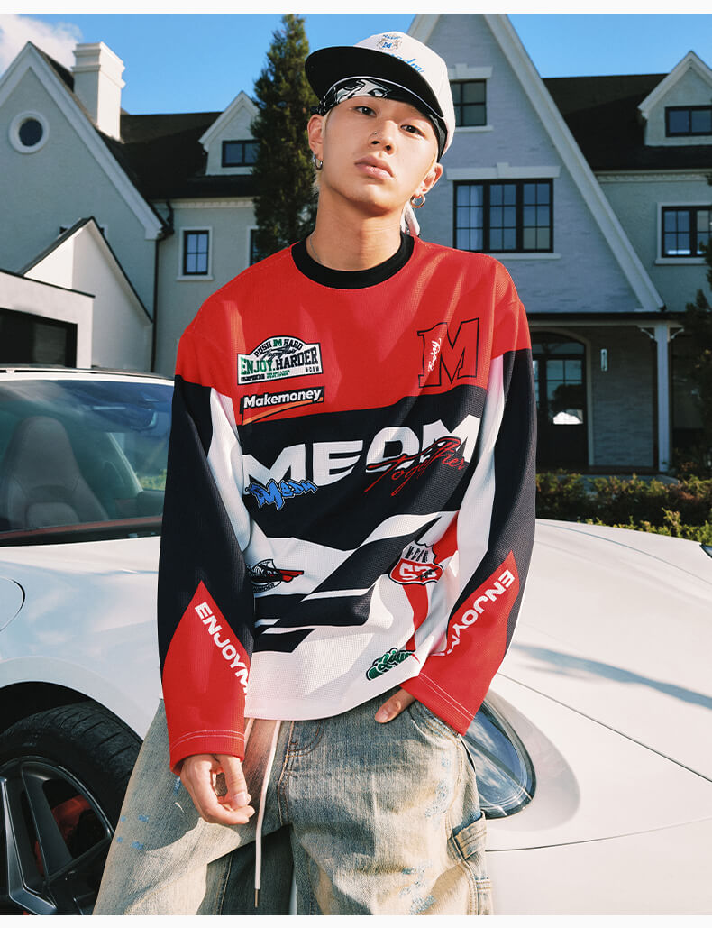 MEDM Biker Color Block Waffle Long Sleeve Jersey