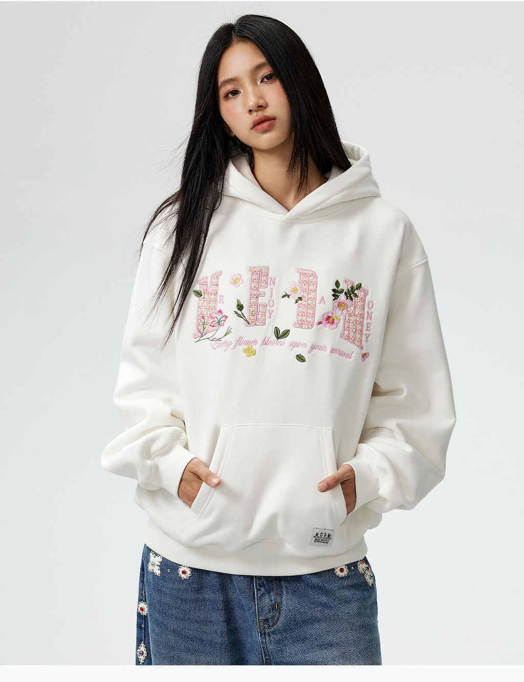 MEDM Mini Patchwork Floral Embroidered Hoodie