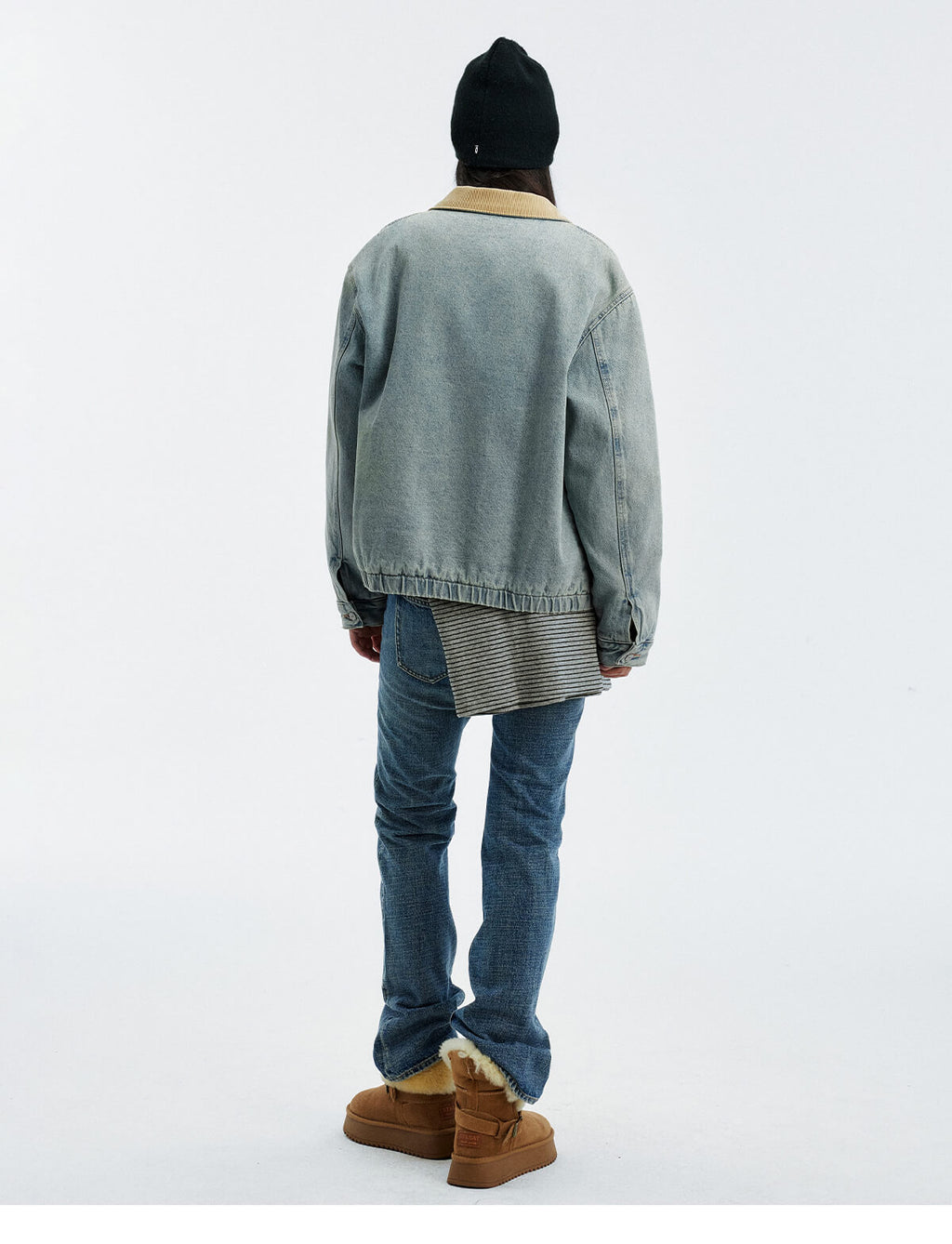 MEDM Corduroy Collar Washed Denim Jacket