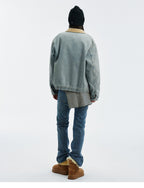 MEDM Corduroy Collar Washed Denim Jacket