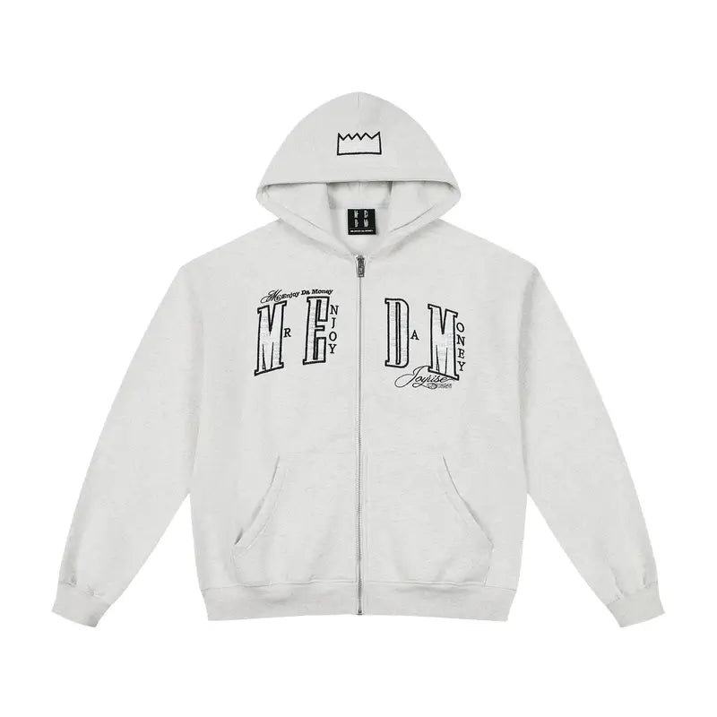 MEDM Pearl Logo Embellished Zip Up Hoodie