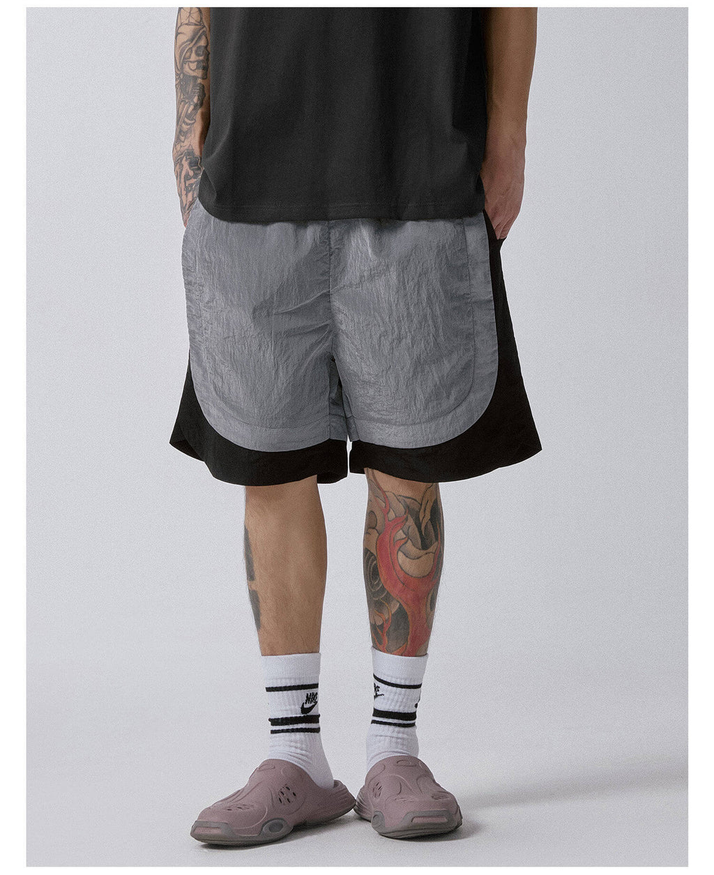 F2CE Metallic Nylon Patchwork Shorts