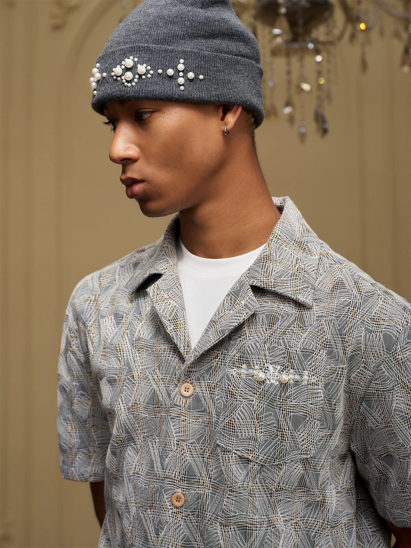 YADcrew 3D Stitch Plaid Short Sleeve Shirt