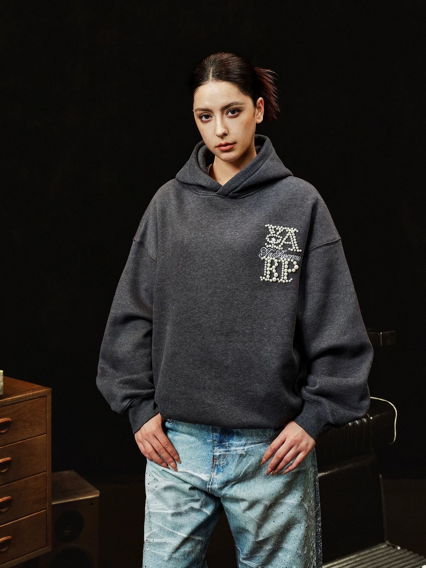 YADcrew x BIPOLAR Logo Pearl Embroidered Hoodie