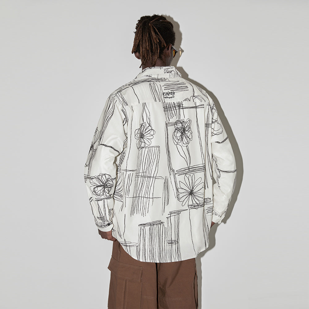 EMPTY REFERENCE Sketch Plaid Floral Print Long Sleeved Shirt