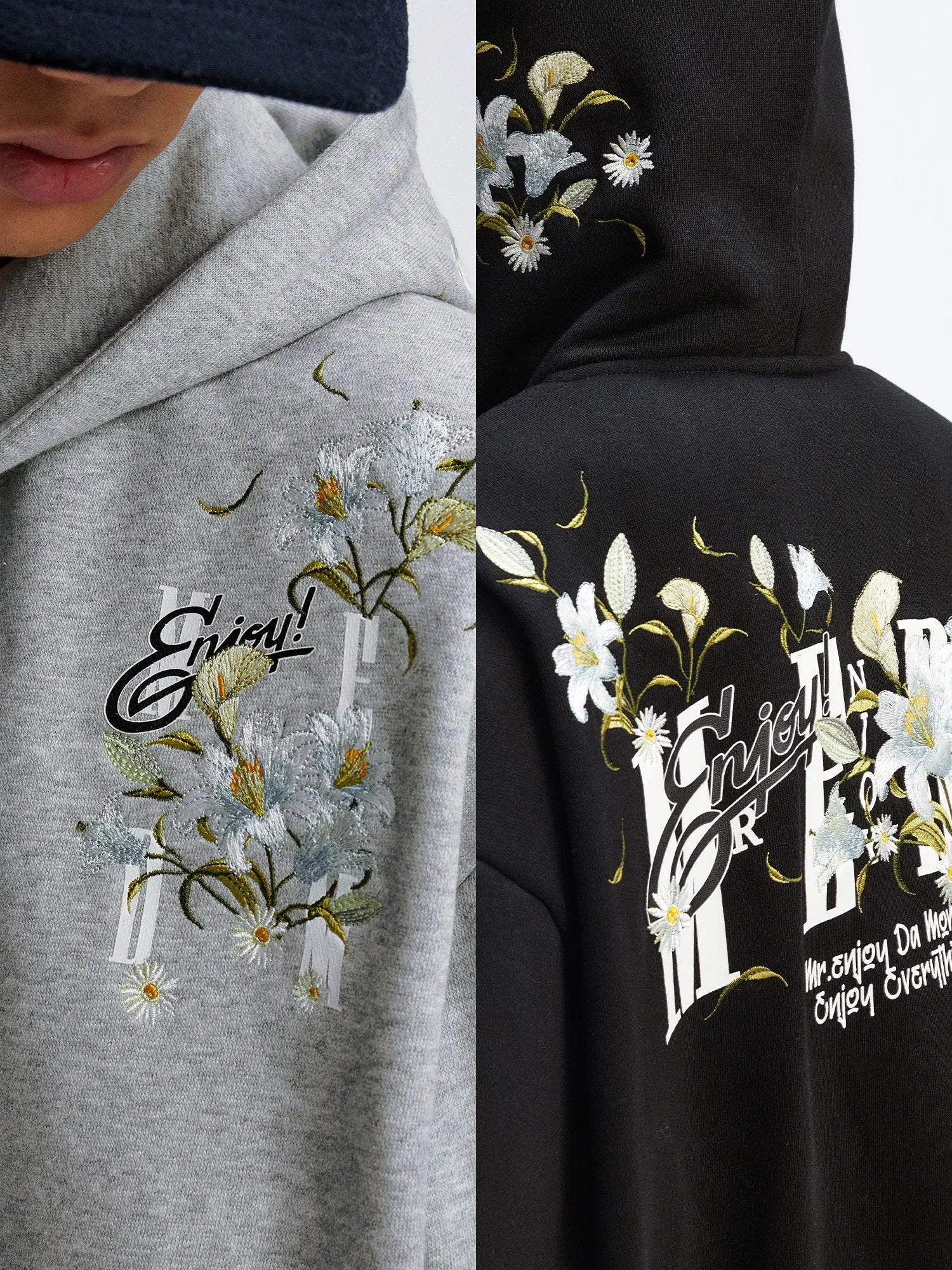 MEDM Rose Embroidered Zip Up Hoodie