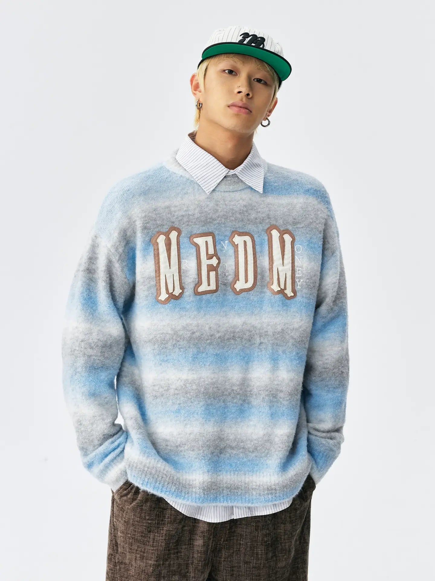 MEDM Logo Patch Rainbow Gradient Knit Sweater