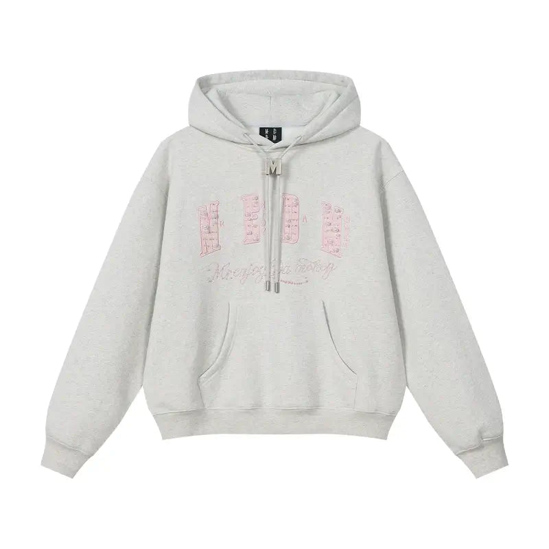 MEDM M Buckled Drawstring Pearl Logo Embroidered Hoodie