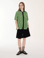 EMPTY REFERENCE Colorblock Striped Knit Short Sleeve Shirt
