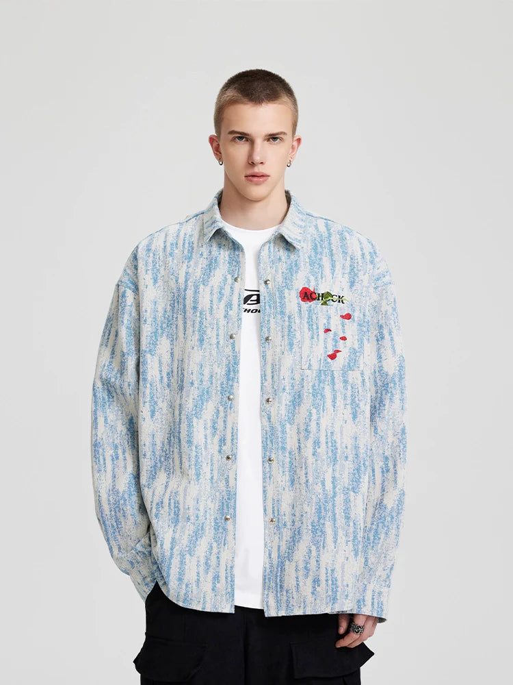 Achock Rose Embroidery Washed Long Sleeved Shirt