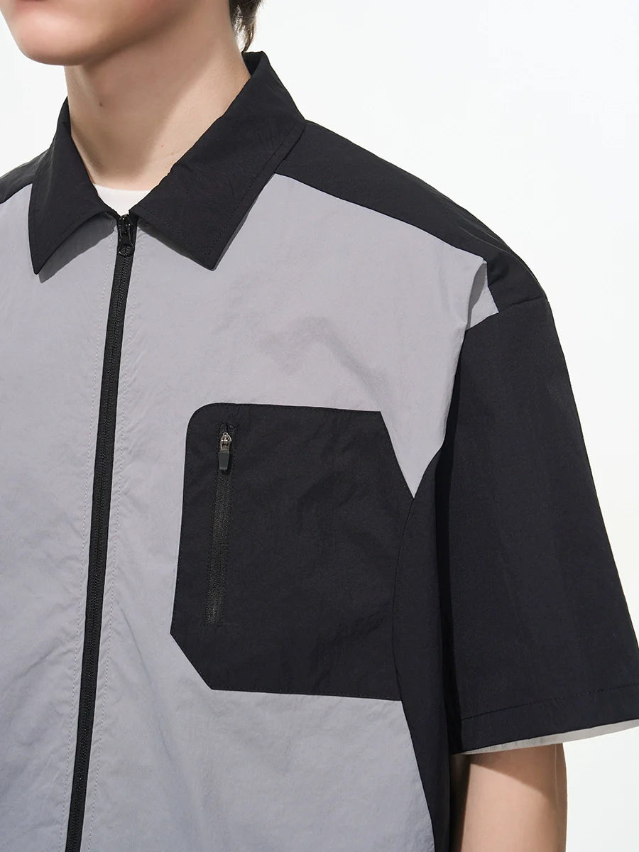 Harsh and Cruel Contrast Stitching Deconstructed Zipper Shirt