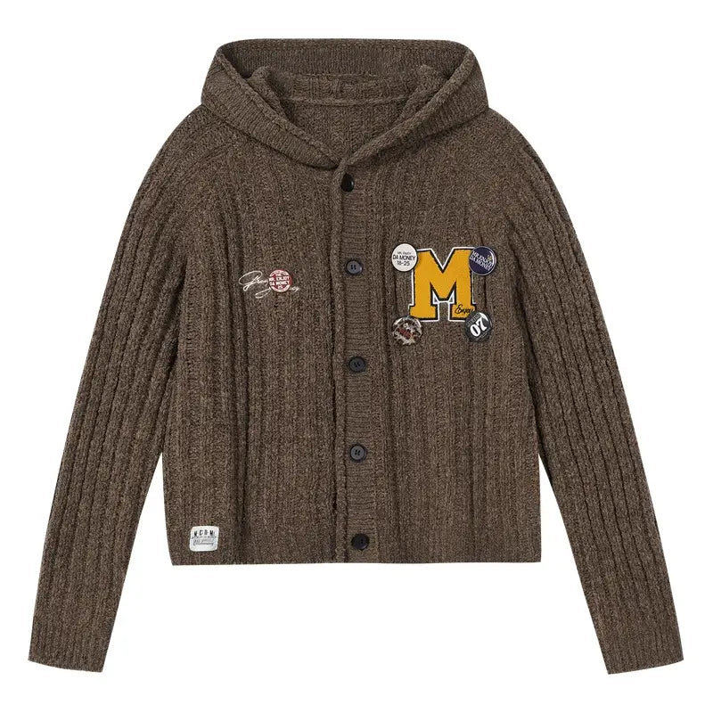 MEDM Stripe Knit Hooded Cardigan