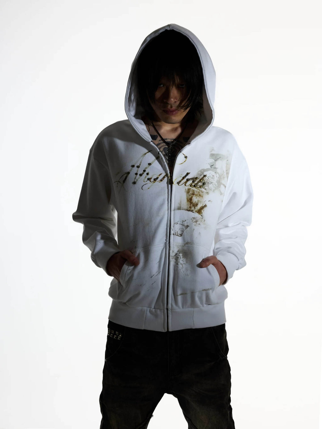 Night Lab Studded Rhinestone Zip Up Hoodie