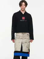 BLIND NO PLAN V-Neck Washed Print Long Sleeve Tee
