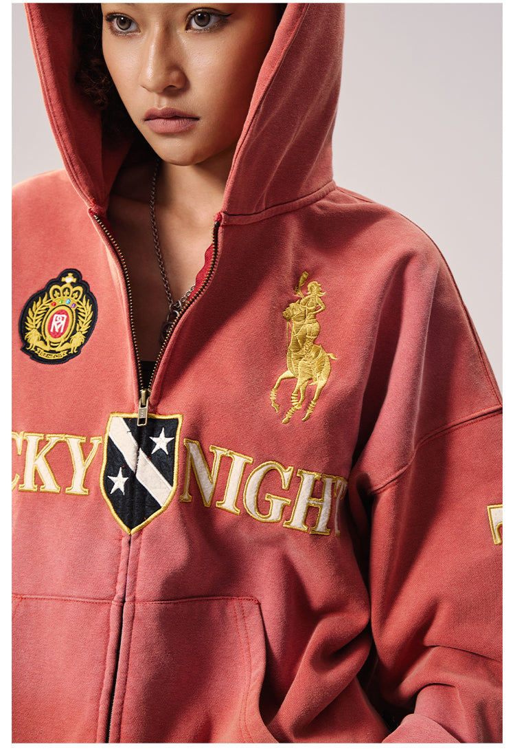 Remedy Washed Patch Embroidered Zip Up Hoodie