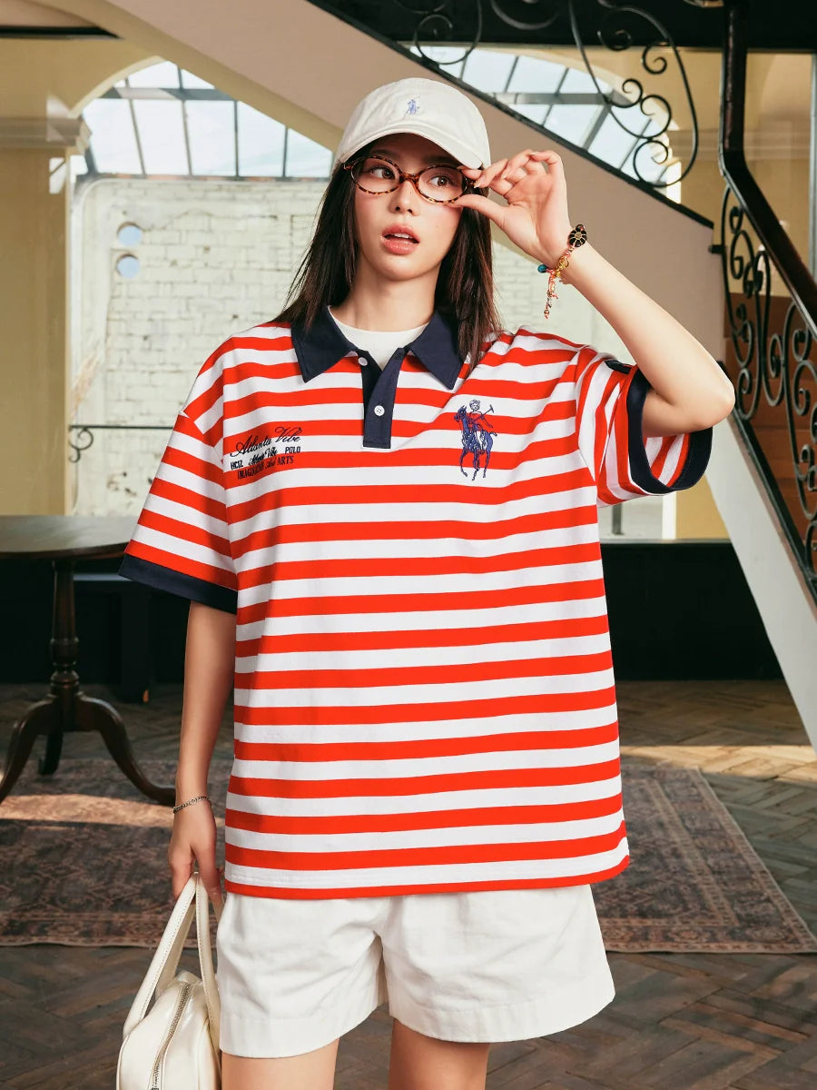 Harsh and Cruel Nautical Stripe Embroidered Polo