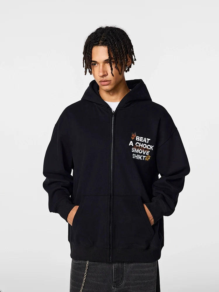 Achock Floral Patch Embroidered Zip Up Hoodie