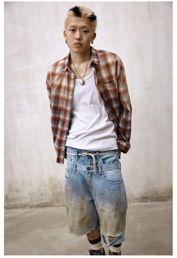 Remedy Gradient Washed Plaid Long Sleeve Shirt