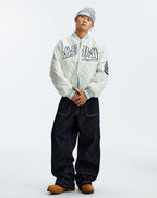 MEDM Diamond Quilted PU Leather Varsity Jacket