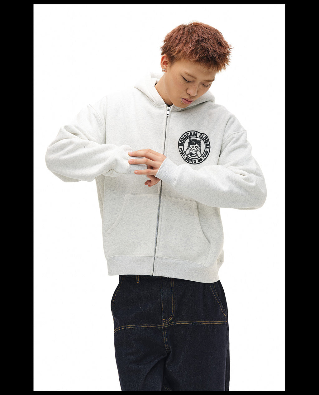 NOVACAM Vintage Monogram Print Zip Up Hoodie