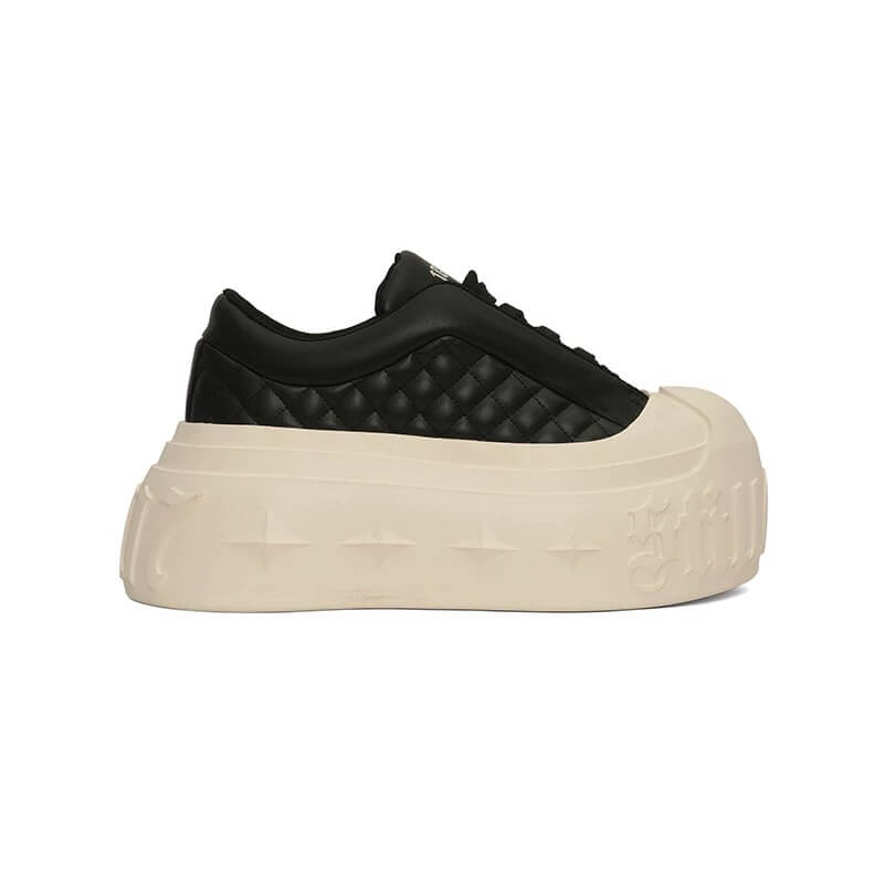 1807 INF-008 Gothic Lace Up Quilted PU Leather Chunky Sneakers