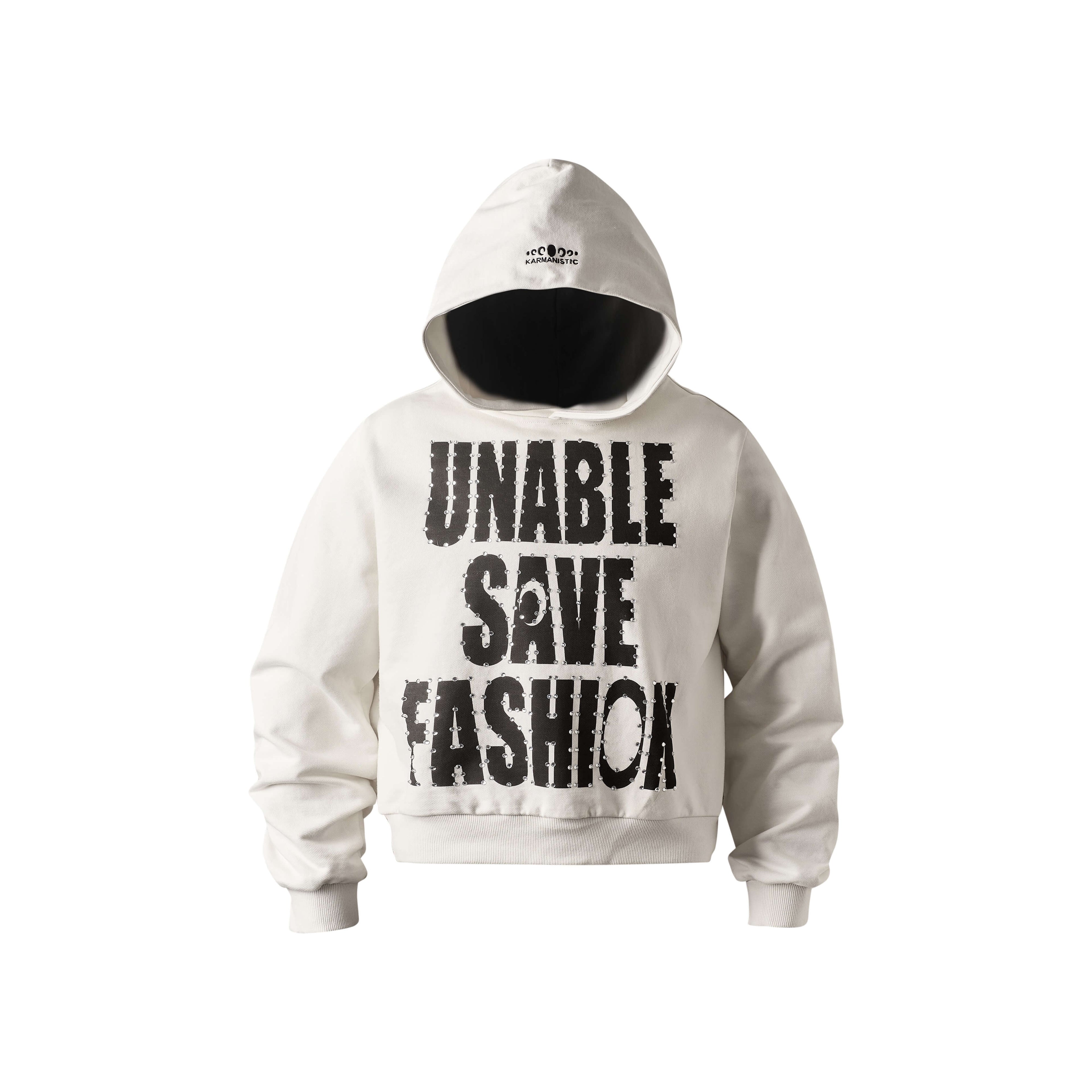 KARMANISTIC Rhinestone Embellished Slogan Print Hoodie