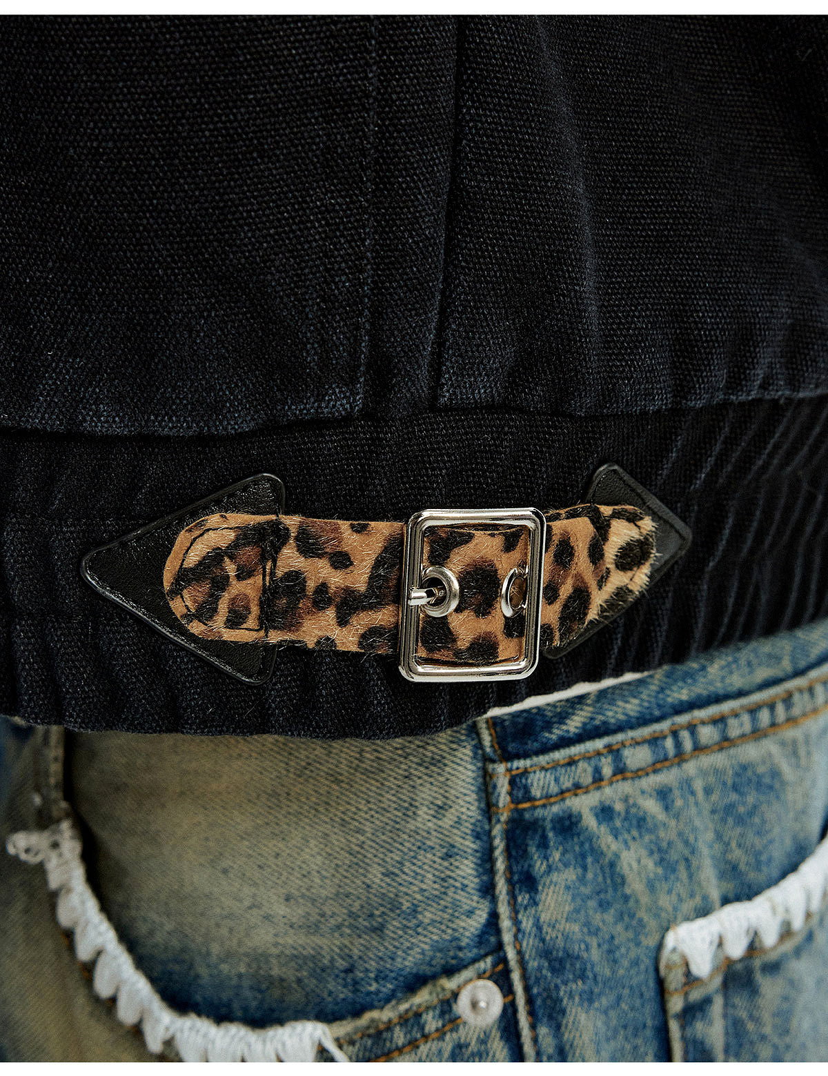 MEDM Leopard Collar Belted Work Jacket