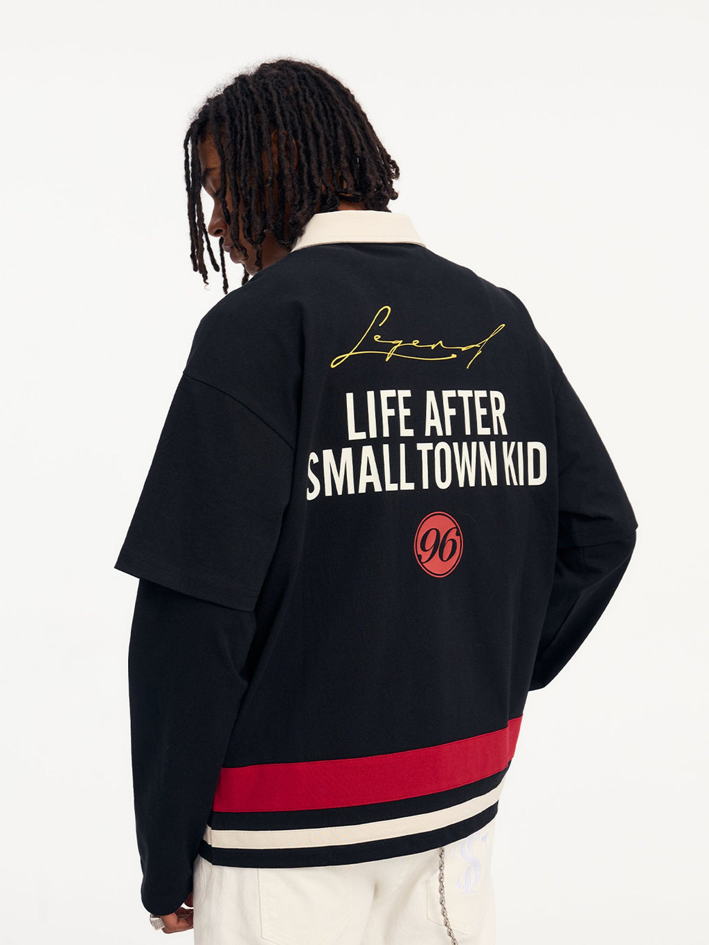Small Town Kid 3D Embroidered Badge Fake Two-Piece Long-Sleeve Polo
