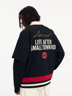Small Town Kid 3D Embroidered Badge Fake Two-Piece Long-Sleeve Polo