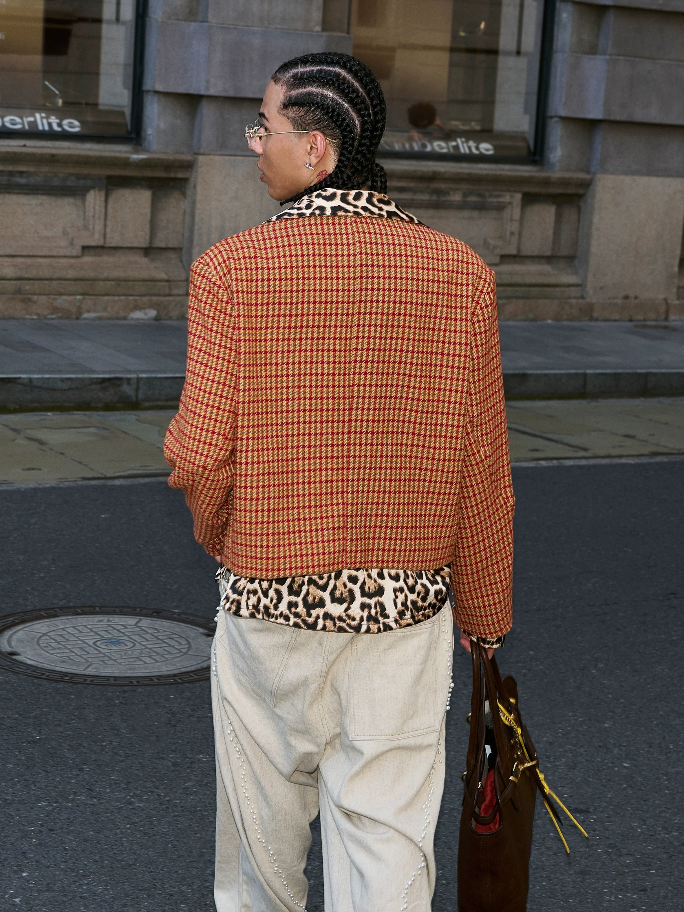 STEEPC Houndstooth Wool Blend Short Suit Jacket