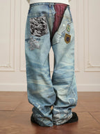 YADcrew 3D Digital Print Patch Embroidered Jeans