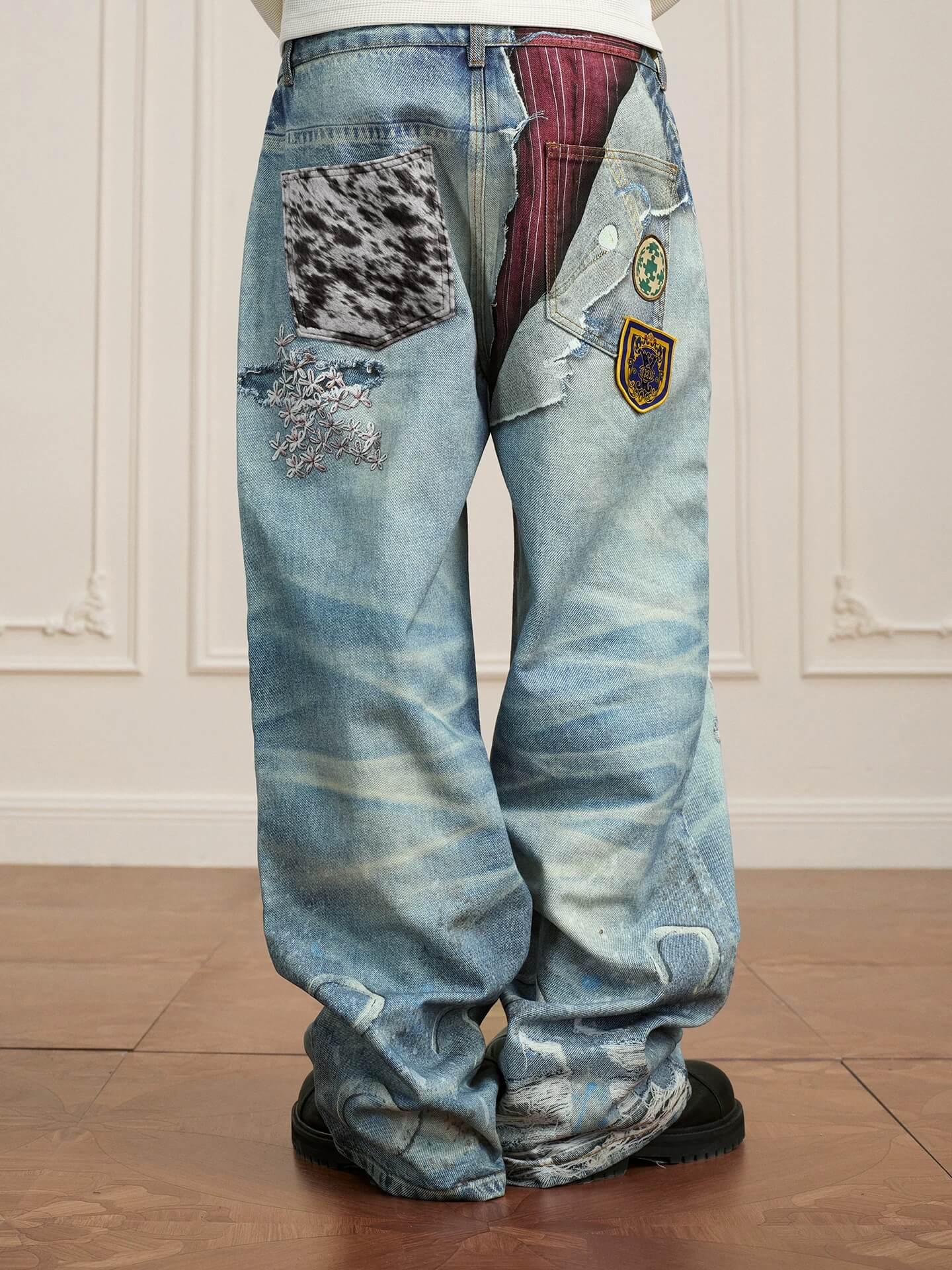 YADcrew 3D Digital Print Patch Embroidered Jeans