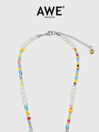 AWE AE Word Charm Color Beaded Pearl Necklace