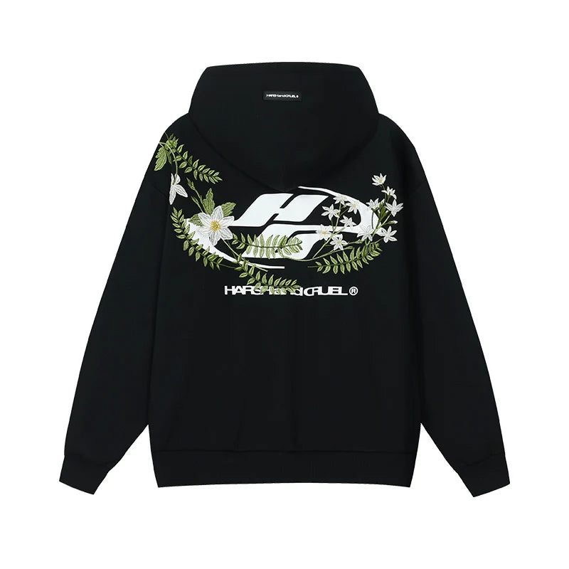 Harsh and Cruel Botanical Darts Logo Floral Embroidered Hoodie