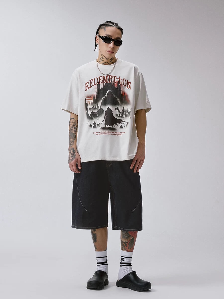 F2CE Plaid Pocket Patchwork Denim Baggy Shorts