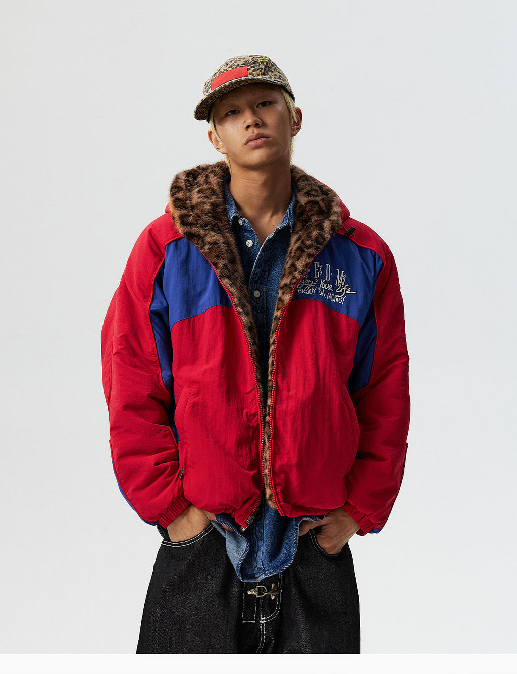 MEDM Reversible Leopard Fur Hooded Track Jacket